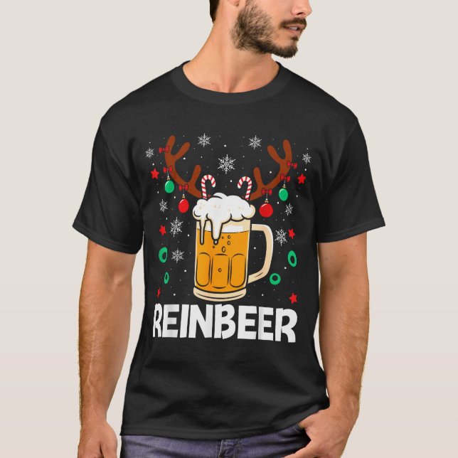 Funny Reinbeer Winedeer Beer Wine Matching Couples T-Shirt (Front)