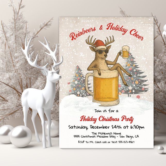 Funny Reinbeers and Holiday Cheer Christmas Party Invitation (Creator Uploaded)