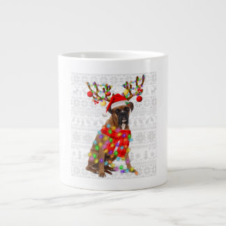 Funny Reindeer Boxer Dog Christmas Lights Large Coffee Mug
