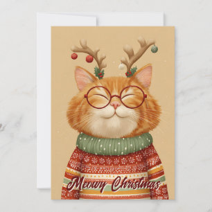 Funny Reindeer Cat Ugly Christmas Sweater Holiday Card