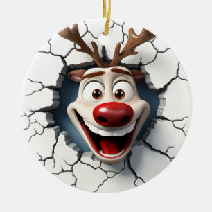 Funny Reindeer Ceramic Ornament