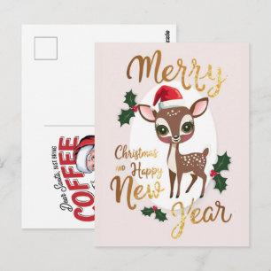 Funny Reindeer Christmas Greeting Cards, 2025 Postcard