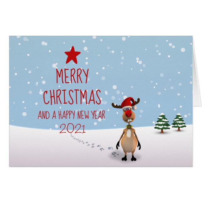 Funny Reindeer Christmas New Year Tree 2021 (Front Horizontal)