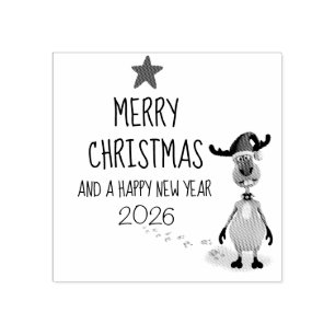 Funny Reindeer Christmas New Year Tree 2021 Rubber Stamp