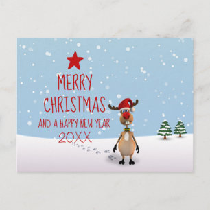 Funny Reindeer Christmas New Year Tree 2023 Postcard