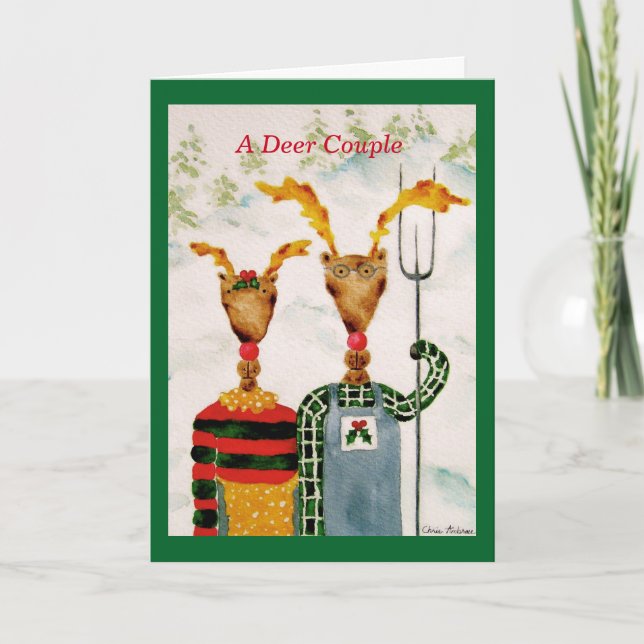 Funny Reindeer Couple Christmas Card (Front)