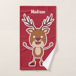 Funny Reindeer custom name hand towel