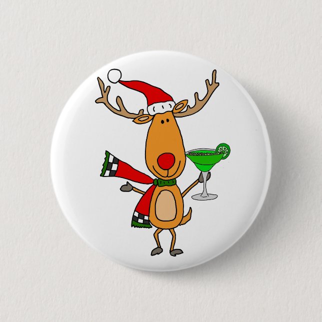 Funny Reindeer Drinking Margarita Christmas Art 6 Cm Round Badge (Front)