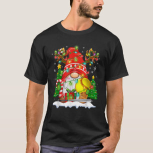 Funny Reindeer Gnome Softball Ball Christmas Light T-Shirt