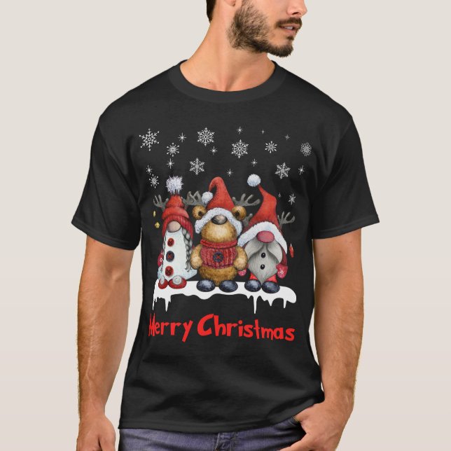 Funny Reindeer Gnomes Christmas T-Shirt (Front)