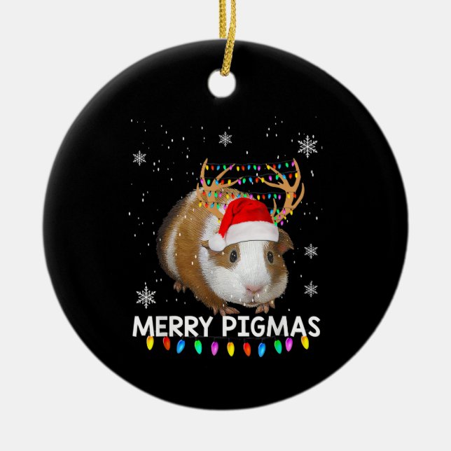 Funny Reindeer Guinea Pig Christmas Ceramic Ornament (Front)
