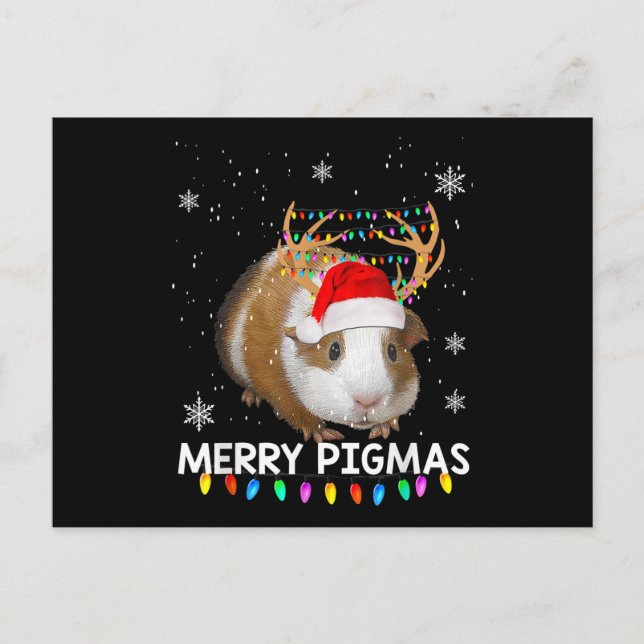 Funny Reindeer Guinea Pig Christmas Postcard (Front)