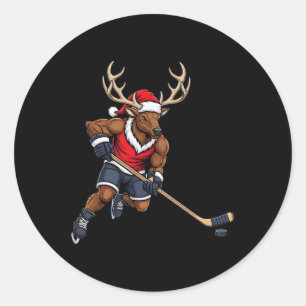 Funny Reindeer Hockey Player Christmas Men Women K Classic Round Sticker