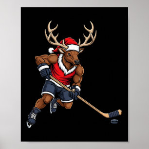 Funny Reindeer Hockey Player Christmas Men Women K Poster