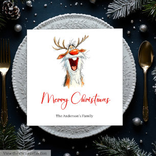 Funny Reindeer Holiday Festive Cocktail Napkins