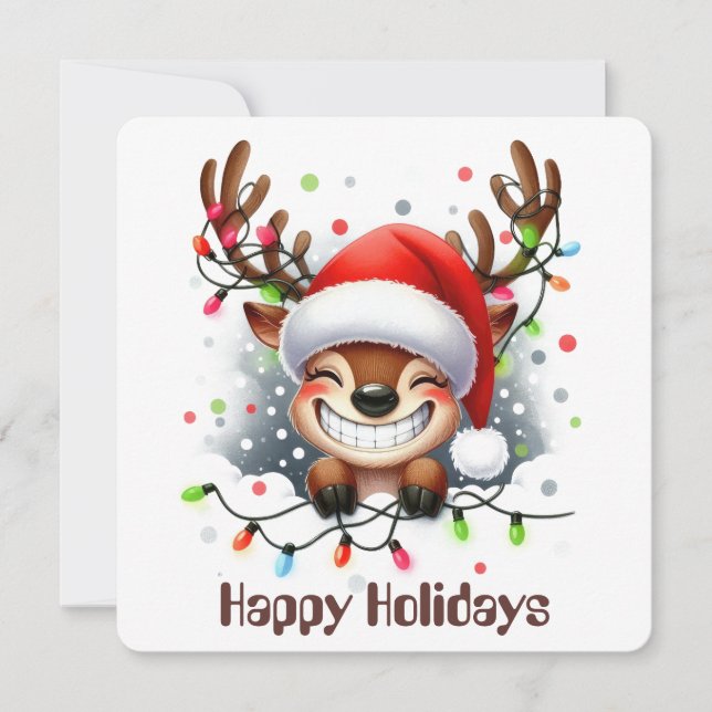 Funny Reindeer Holiday Greeting Card (Front)