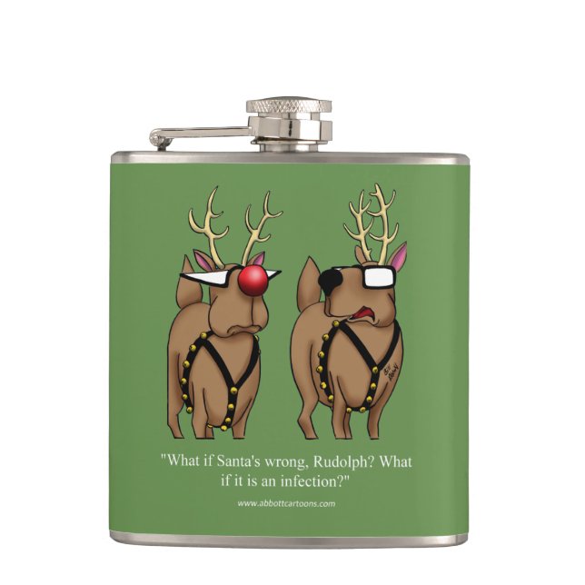 Funny Reindeer Humour Cartoon Holiday Flask Gift (Front)