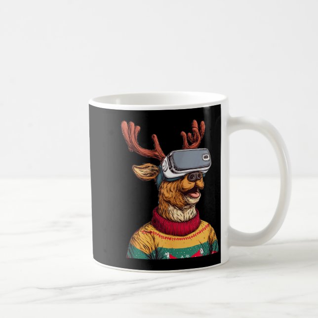 Funny Reindeer In Christmas Sweater And Vr Headset Coffee Mug (Right)