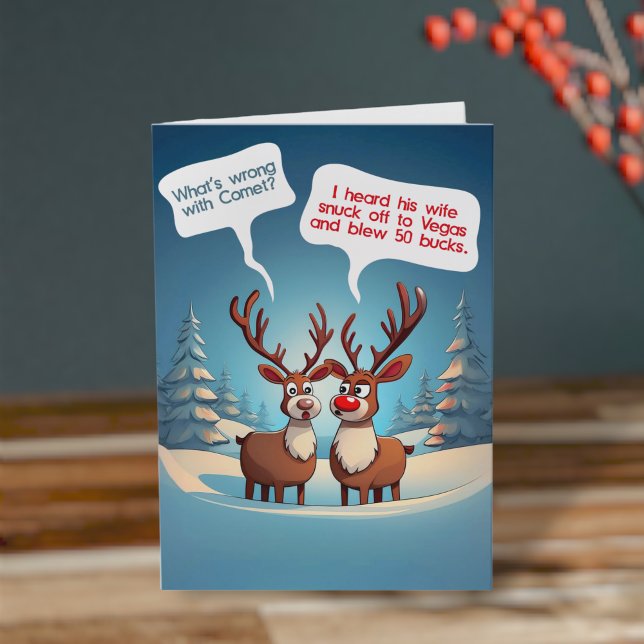Funny Reindeer in Vegas Folded Christmas Card (Creator Uploaded)