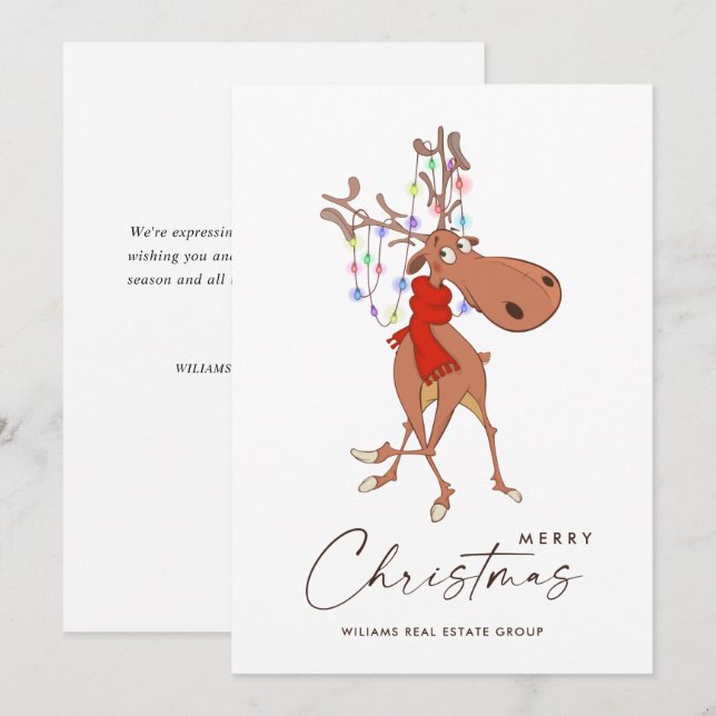 Funny Reindeer Merry Christmas Corporate Greeting Holiday Card (Front/Back)