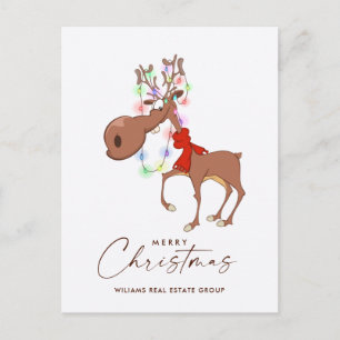 Funny Reindeer Merry Christmas Corporate Greeting Postcard