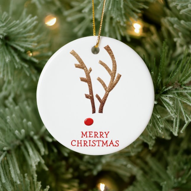 Funny Reindeer MERRY CHRISTMAS Photo Name Ceramic Ornament (Tree)