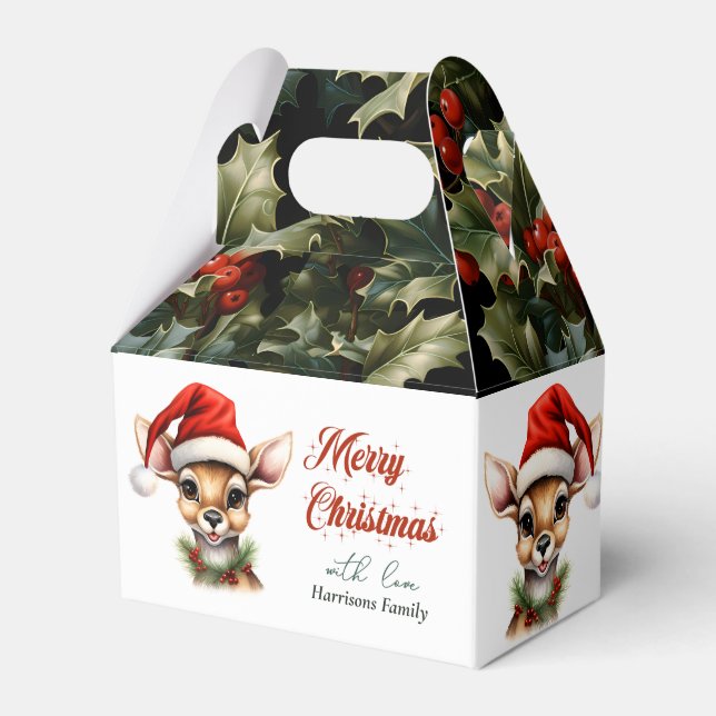 Funny Reindeer Modern Cute Watercolor Classic Favour Box (Front Side)