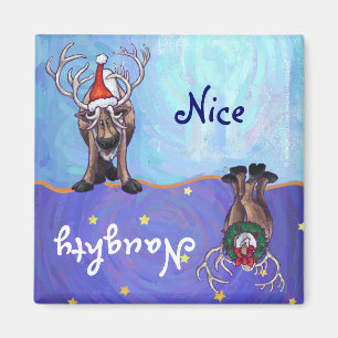 Funny Reindeer Naughty Nice Holiday Magnet