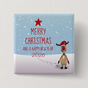 Funny Reindeer New Year Tree Christmas 2026 15 Cm Square Badge