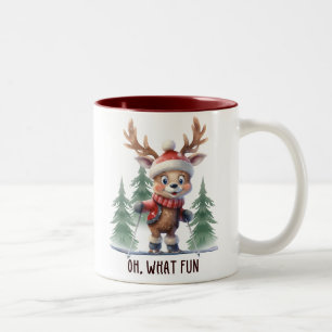 Funny Reindeer Oh What Fun Two-Tone Coffee Mug