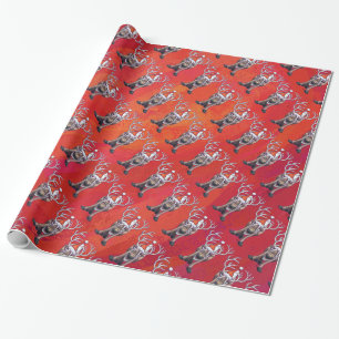 Funny Reindeer Pattern on Red Wrapping Paper