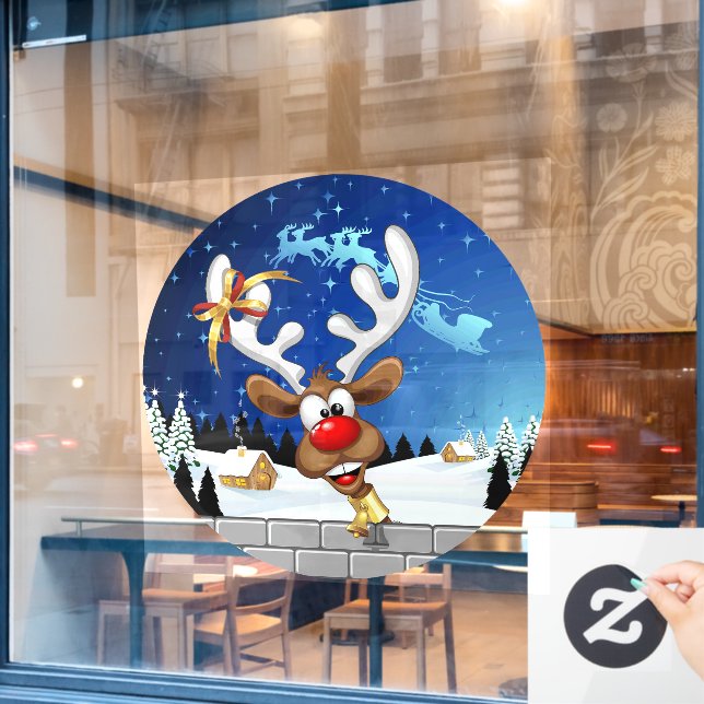 Funny Reindeer Peeking Christmas Meme  (Cafe Window)