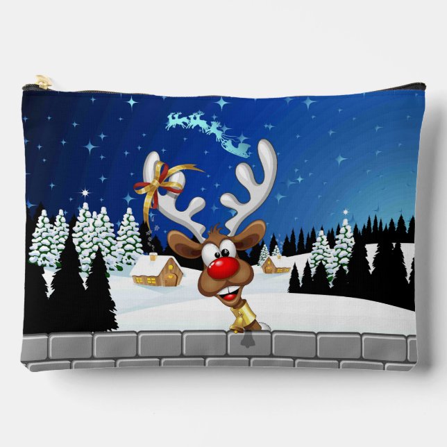 Funny Reindeer Peeking Christmas Meme  Accessory Pouch (Front)