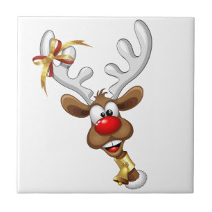 Funny Reindeer Peeking Christmas Meme  Ceramic Tile