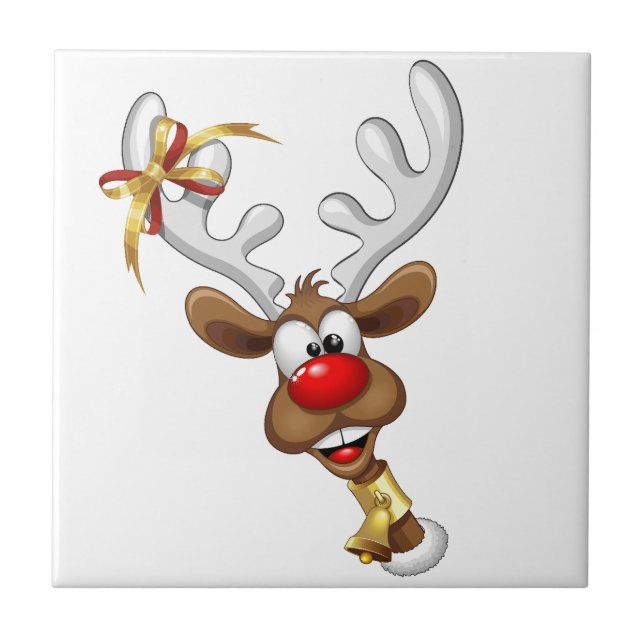 Funny Reindeer Peeking Christmas Meme  Ceramic Tile (Front)