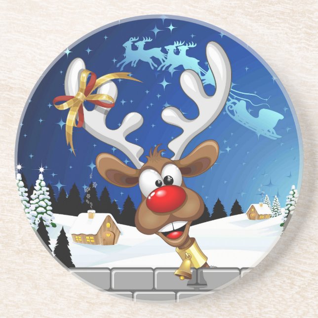 Funny Reindeer Peeking Christmas Meme  Coaster (Front)