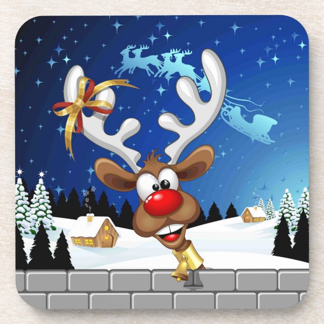 Funny Reindeer Peeking Christmas Meme  Coaster (Front)
