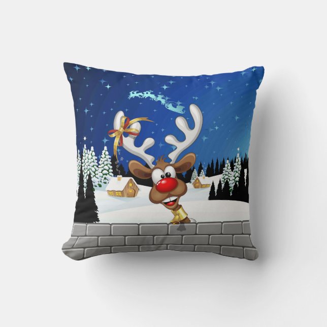 Funny Reindeer Peeking Christmas Meme  Cushion (Front)