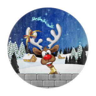 Funny Reindeer Peeking Christmas Meme  Cutting Board