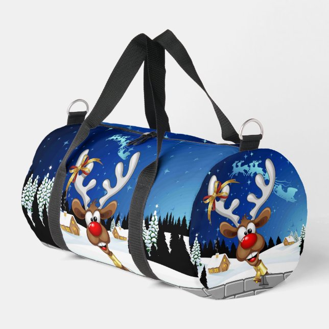 Funny Reindeer Peeking Christmas Meme  Duffle Bag (Left Corner)