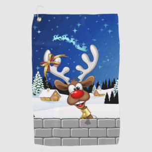 Funny Reindeer Peeking Christmas Meme  Golf Towel