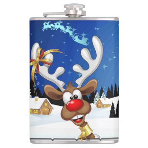 Funny Reindeer Peeking Christmas Meme  Hip Flask
