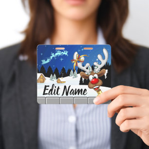 Funny Reindeer Peeking Christmas Meme  ID Badge