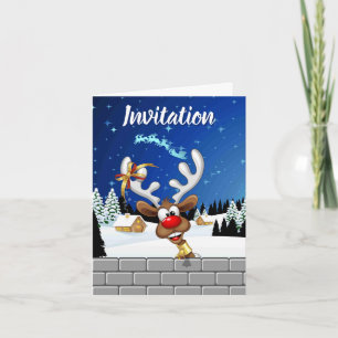 Funny Reindeer Peeking Christmas Meme  Invitation
