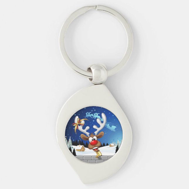 Funny Reindeer Peeking Christmas Meme  Key Ring (Front)