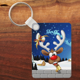 Funny Reindeer Peeking Christmas Meme  Key Ring