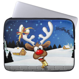 Funny Reindeer Peeking Christmas Meme  Laptop Sleeve