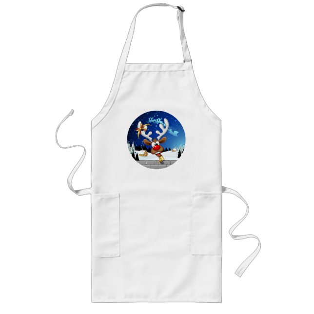 Funny Reindeer Peeking Christmas Meme  Long Apron (Front)