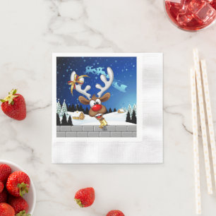 Funny Reindeer Peeking Christmas Meme  Napkin