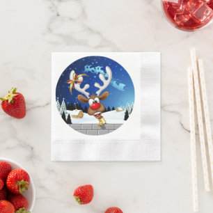 Funny Reindeer Peeking Christmas Meme  Napkin